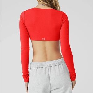 ALO Yoga Red Ribbed Defined Long Sleeve Bra Crop Top